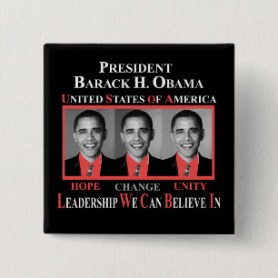 BADGE CARRÉ 5 CM PRÉSIDENT BARACK OBAMA - ROUGE
