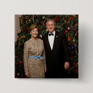 Badge Carré 5 Cm Président George Bush, Laura Christmas Maison Blan