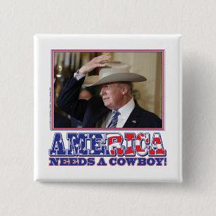 Badge Carré 5 Cm Président Trump American Cowboy