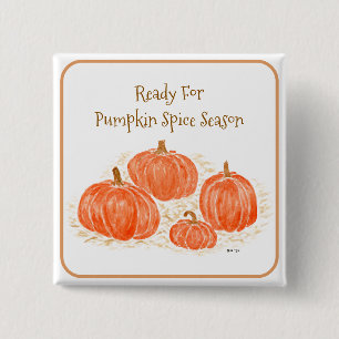 Badge Carré 5 Cm Prêt pour le Citrouille d'aquarelle de saison des 