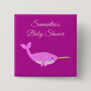 Badge Carré 5 Cm Pretty Pink Baby Girl Narwhal Custom Baby Shower