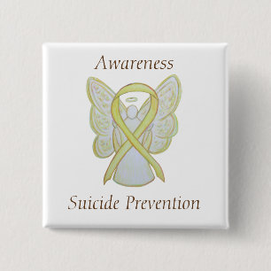 Badge Carré 5 Cm Prévention du suicide Jaune Sensibilisation Ruban