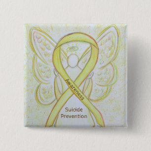 Badge Carré 5 Cm Prévention du suicide Jaune Sensibilisation Ruban 