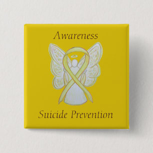 Badge Carré 5 Cm Prévention du suicide Jaune Sensibilisation Ruban