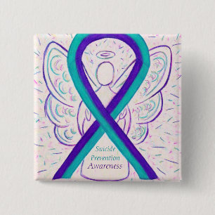 Badge Carré 5 Cm Prévention du suicide Sensibilisation Ruban Ange P