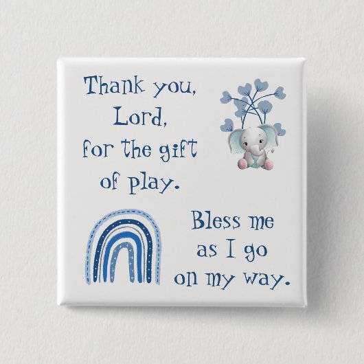 Badge Carré 5 Cm Prière chrétienne pour enfants Bleu | (Devant)