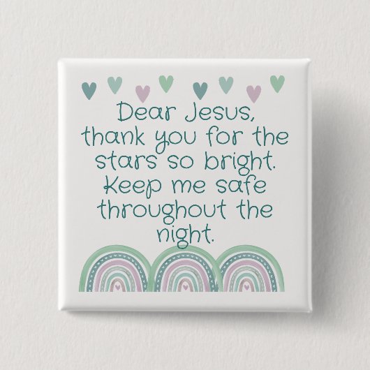 Badge Carré 5 Cm Prière chrétienne pour enfants Vert & Rose | (Devant)