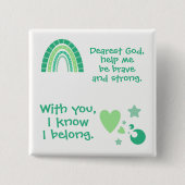 Badge Carré 5 Cm Prière chrétienne pour les enfants Vert | (Devant)