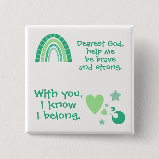 Badge Carré 5 Cm Prière chrétienne pour les enfants Vert | (Devant)