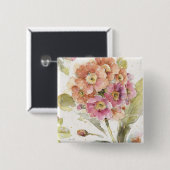 Badge Carré 5 Cm Primevère rose et orange (Devant & derrière)