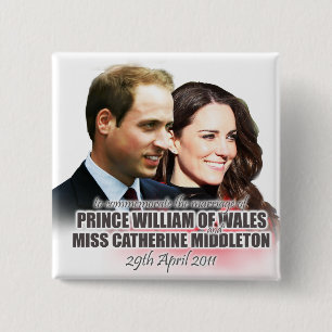 Badge Carré 5 Cm Prince William et bouton royal de mariage de Kate