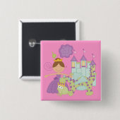 Badge Carré 5 Cm Princesse de brune (Devant & derrière)
