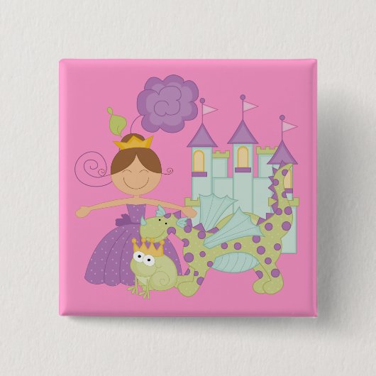 Badge Carré 5 Cm Princesse de brune (Devant)