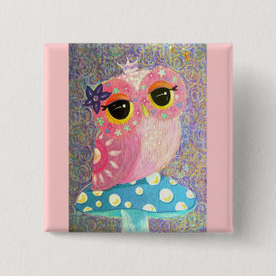 Badge Carré 5 Cm Princesse féerique Button de hibou