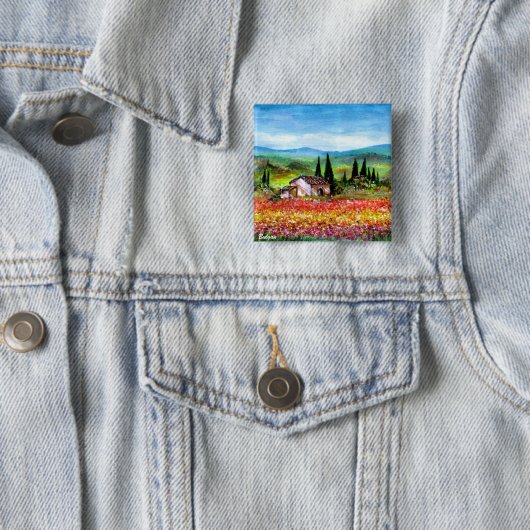 BADGE CARRÉ 5 CM PRINTEMPS EN TOSCANE (En situation)