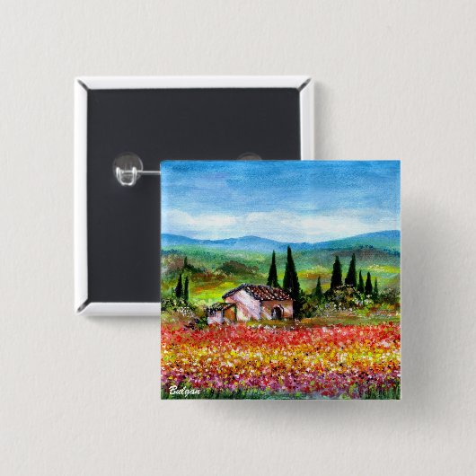 BADGE CARRÉ 5 CM PRINTEMPS EN TOSCANE (Devant & derrière)