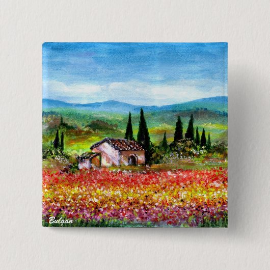 BADGE CARRÉ 5 CM PRINTEMPS EN TOSCANE (Devant)