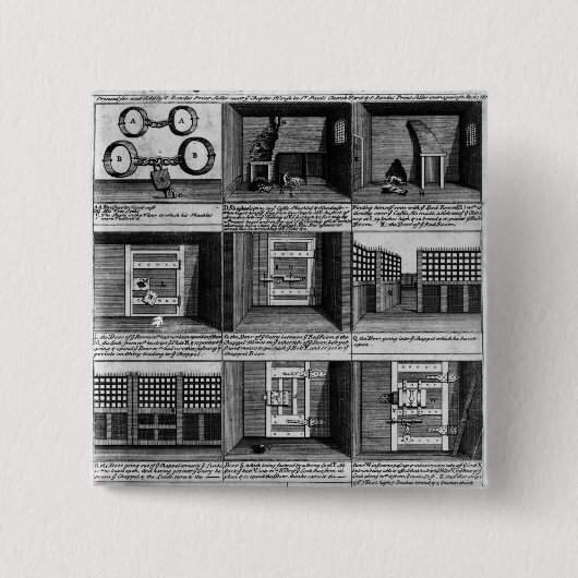 Badge Carré 5 Cm Prison de Newgate de forme de l'évasion du berger (Devant)