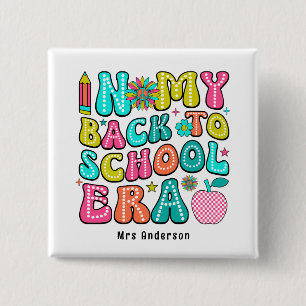 Badge Carré 5 Cm Professeur rétro coloré de rentrée scolaire 