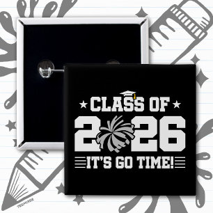 Badge Carré 5 Cm Promotion 2026 Gray Cheer Diplôme C'est Parti
