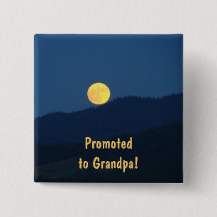 Badge Carré 5 Cm Promu Grand-Père ! boutons Orange Pleine Lune