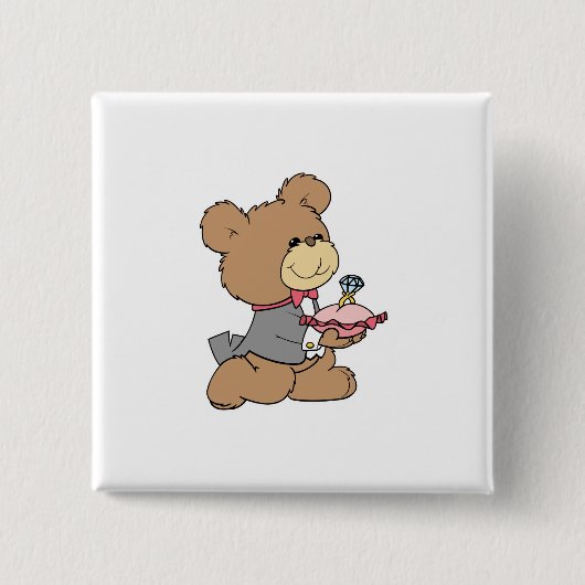 Badge Carré 5 Cm proposal or ring bearer teddy bear design (Devant)