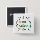 Badge Carré 5 Cm Protéger la nature Colibri (Devant & derrière)