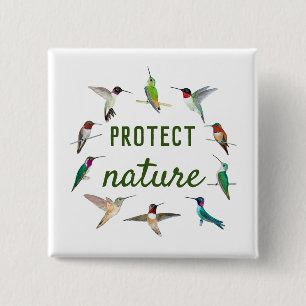 Badge Carré 5 Cm Protéger la nature Colibri