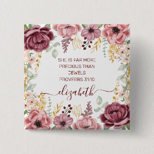 Badge Carré 5 Cm Proverbes 31 Élégant nom de fleur rose pastel