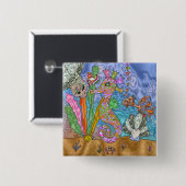 Badge Carré 5 Cm Psychedelic Seahorse Sea Turtle Art (Devant & derrière)