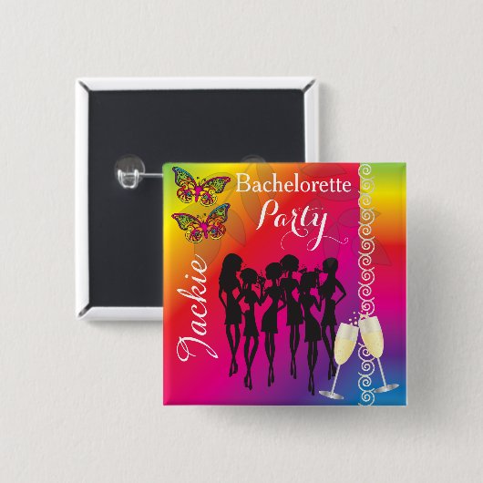 Badge Carré 5 Cm Psychédélique Papillon Bachelorette Conception (Devant & derrière)