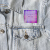 Badge Carré 5 Cm Purple Bokeh Plaid Texte personnalisé (En situation)