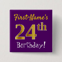 Purple, Faux Gold 24ème Anniversaire, Avec Nom Per