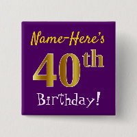 Purple, Faux Gold 40e Anniversaire, Avec Nom Perso