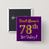 Badge Carré 5 Cm Purple, Faux Gold 78ème Anniversaire, Avec Nom Per (Devant & derrière)