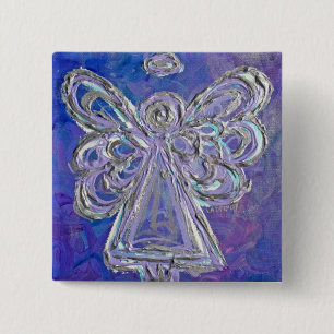 Badge Carré 5 Cm Purple Guardian Angel Custom Holiday Button Pin