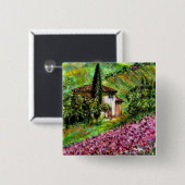 BADGE CARRÉ 5 CM PURPLE IRISES DANS LE PAYSAGE VERT TUSCANY (Devant & derrière)