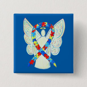 Badge Carré 5 Cm Puzzle Angel Sensibilisation sur l'autisme Ruban A