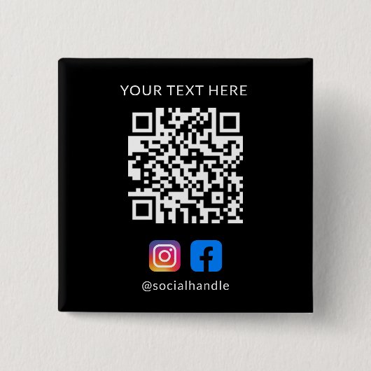 Badge Carré 5 Cm QR Code avec les icônes de médias sociaux Easy Cus (Devant)