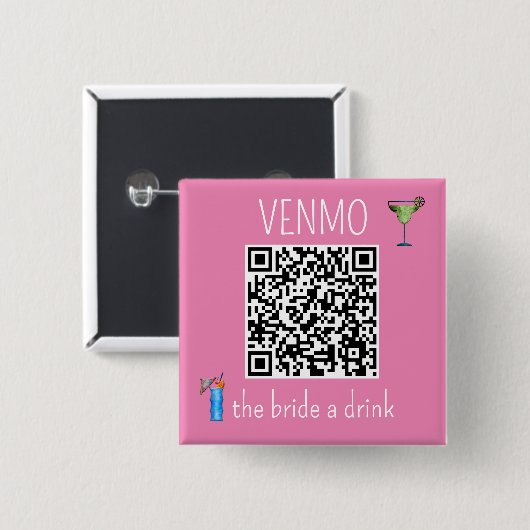 Badge Carré 5 Cm QR Code VENMO la mariée une boite Bachelorette Par (Devant & derrière)