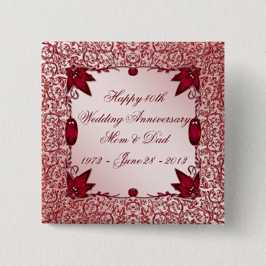 Badge Carré 5 Cm quarantième Bouton d'anniversaire de mariage (Devant)
