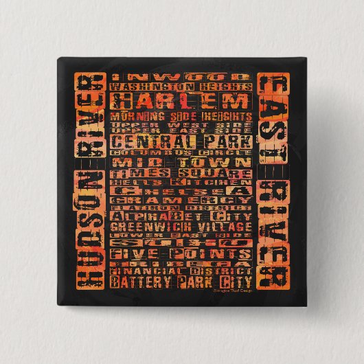 Badge Carré 5 Cm Quartiers de NYC Orange (Devant)