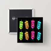 Badge Carré 5 Cm Quatre boutons de Dreidels (Devant & derrière)