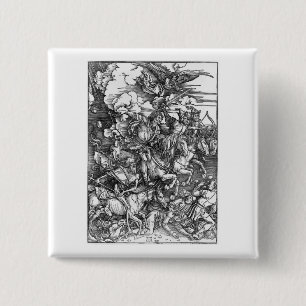 Badge Carré 5 Cm Quatre cavaliers de l'Apocalypse - Albrecht Durer 
