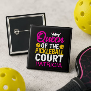 Badge Carré 5 Cm Queen of the Pickleball Court Nom personnalisé