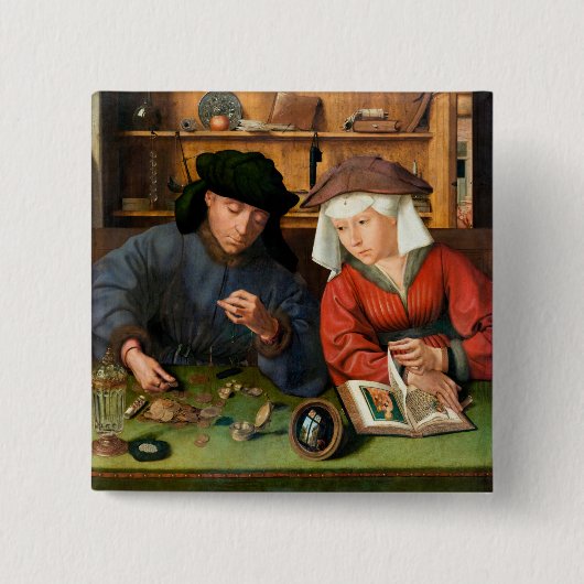 Badge Carré 5 Cm Quentin Matsys - Le Moneylender et sa femme (Devant)