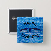 Badge Carré 5 Cm Queue de baleine Bleu Océan Joyeux Jour des terres (Devant & derrière)