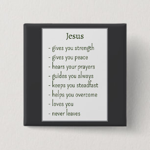 Badge Carré 5 Cm Qui est Jésus, rappel réconfortant, cadeau souveni