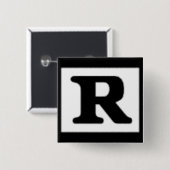 Badge Carré 5 Cm R évalué, système de notation (Devant & derrière)
