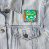 Badge Carré 5 Cm Rabbits d'Easter (En situation)
